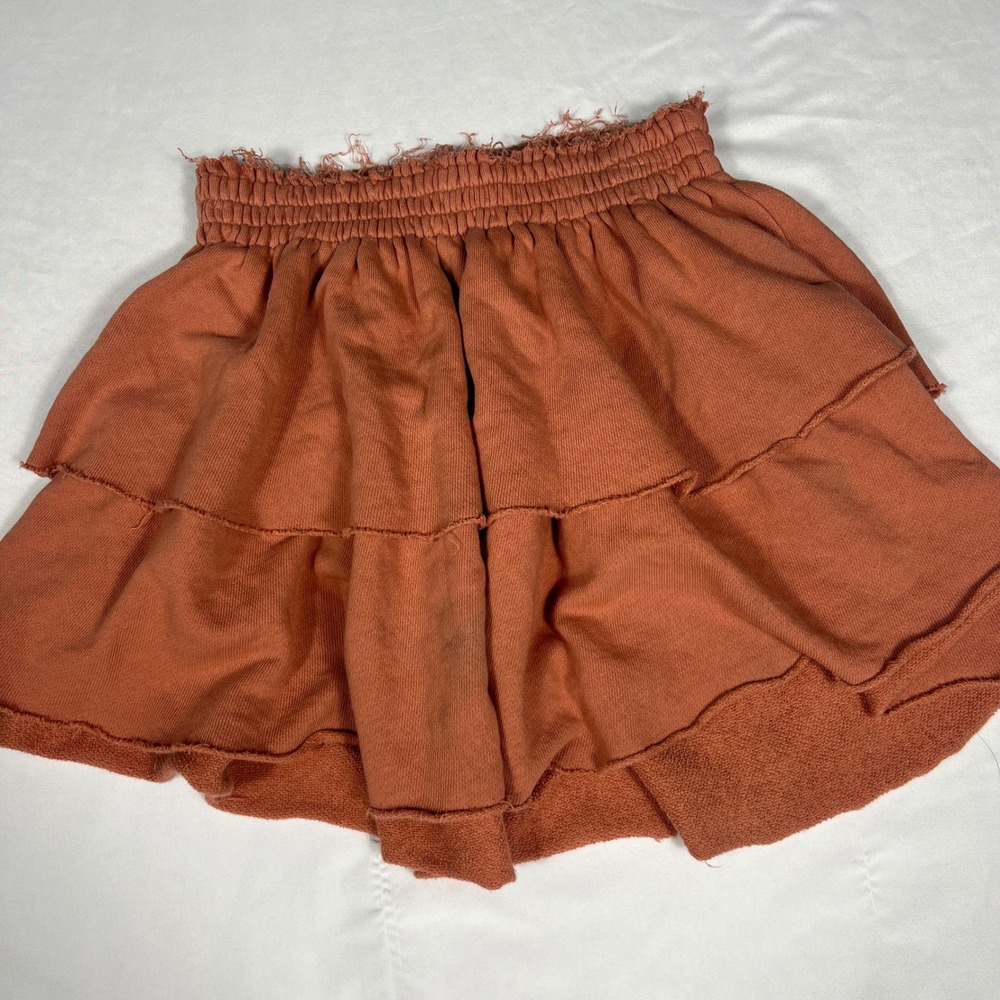 Aerie Women XS Terracotta Orange Tiered Ruffle Mini Skirt Smocked Waist Cotton
